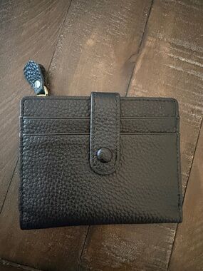 Black Pebbled Leather Snap Card Wallet